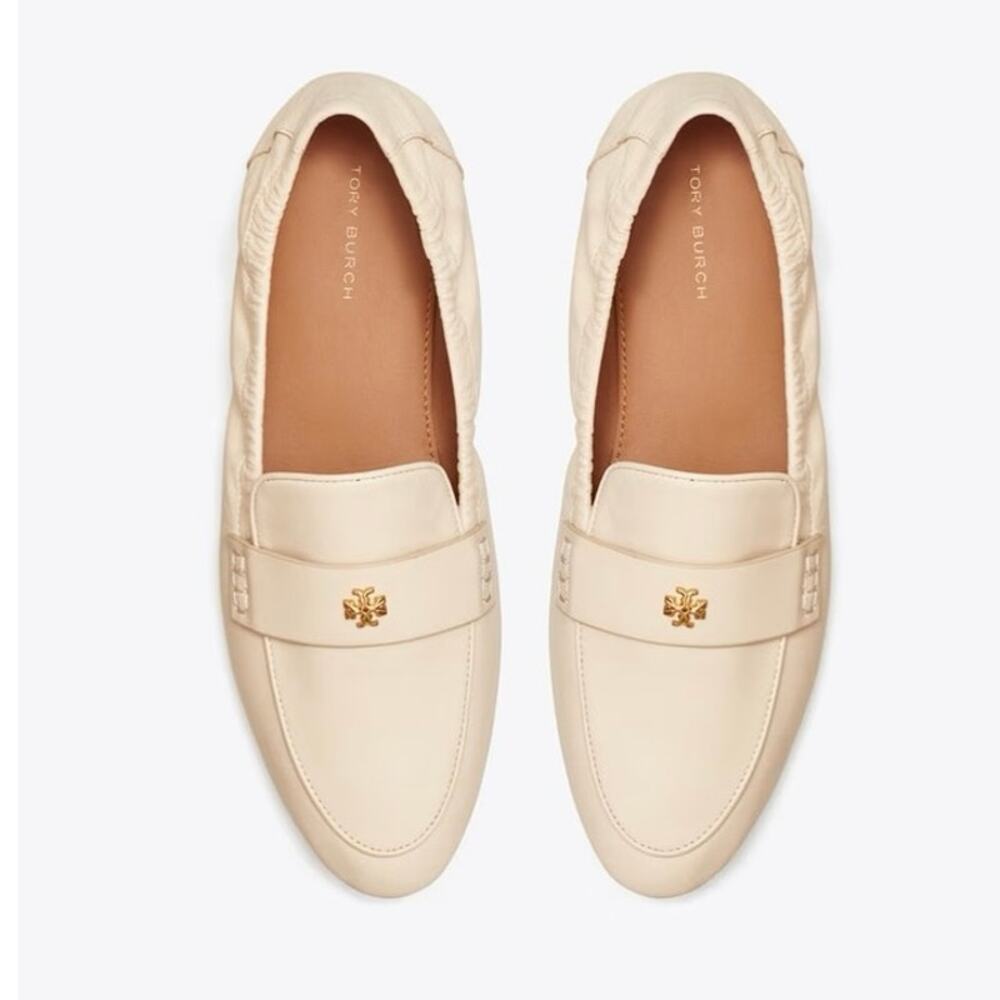 Womens Tory Burch BALLERINA-LOAFER Cream Leather Size 7.5 EUC!